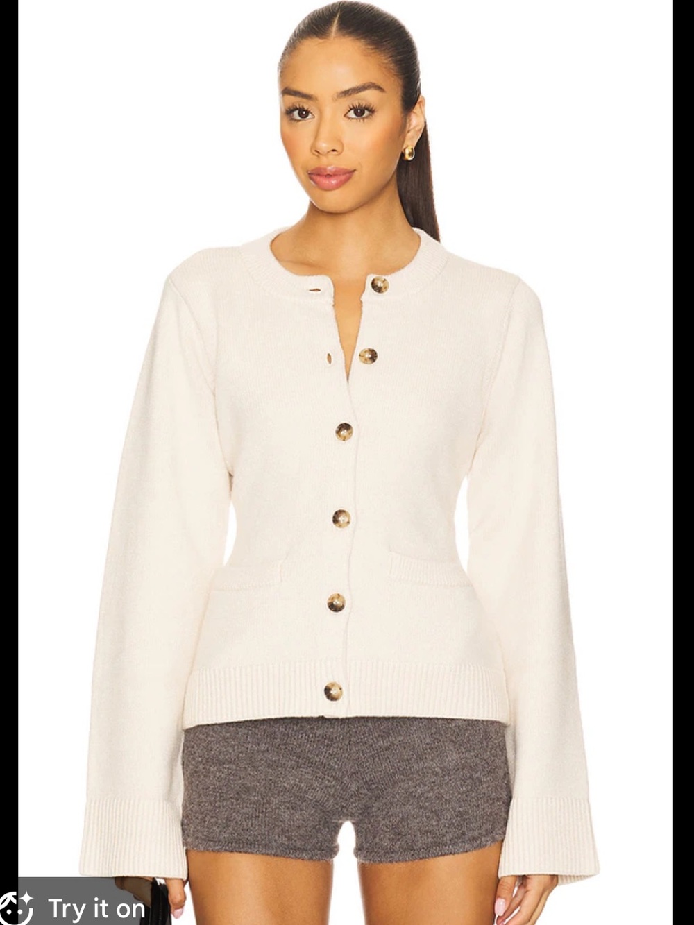 NWT Good American Cream Button-Front Knit Cardigan, size L